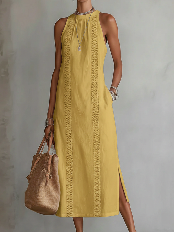 Devindi - Midi Kleid Aus Leinen Mit Stehkragen