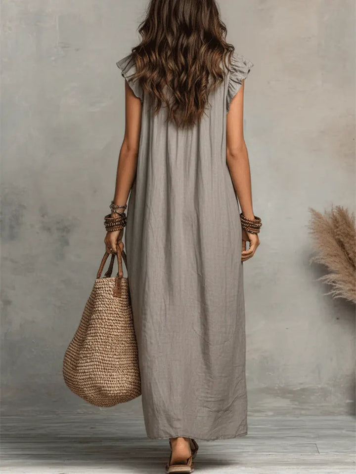 Uanavi - Langes Kleid Im Bohemian Stil Aus Leinen