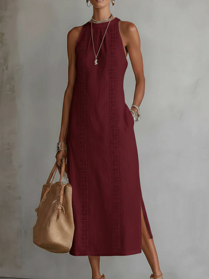 Devindi - Midi Kleid Aus Leinen Mit Stehkragen