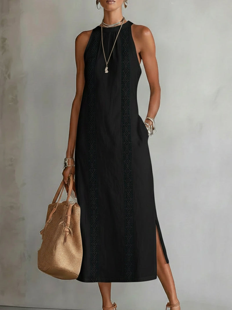 Devindi - Midi Kleid Aus Leinen Mit Stehkragen