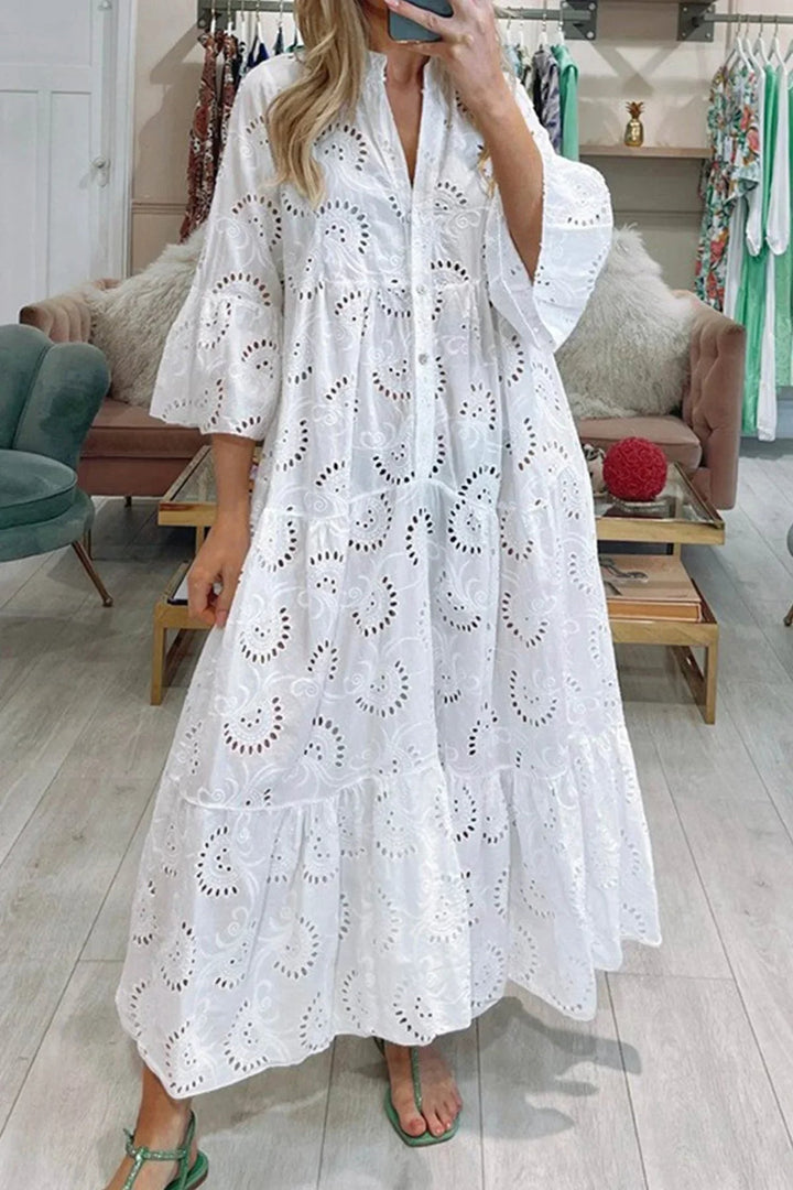 Gilma - Stilvolles Langes Kleid Mit V-ausschnitt