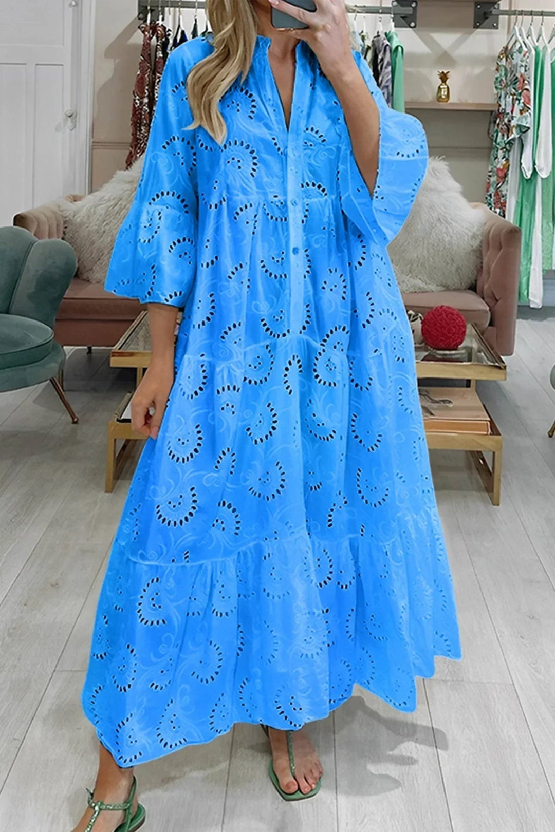 Gilma - Stilvolles Langes Kleid Mit V-ausschnitt