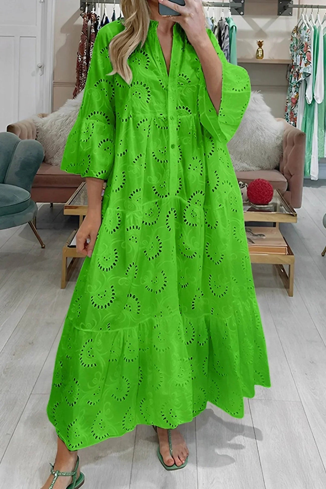 Gilma - Stilvolles Langes Kleid Mit V-ausschnitt
