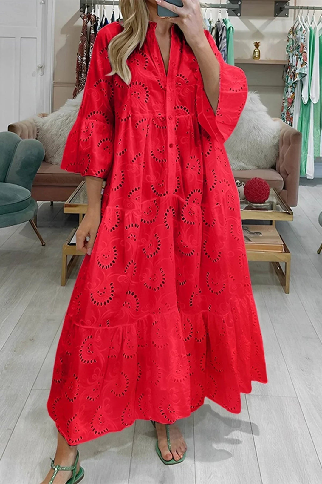 Gilma - Stilvolles Langes Kleid Mit V-ausschnitt