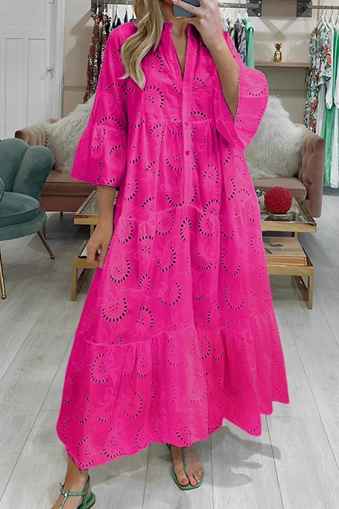 Gilma - Stilvolles Langes Kleid Mit V-ausschnitt