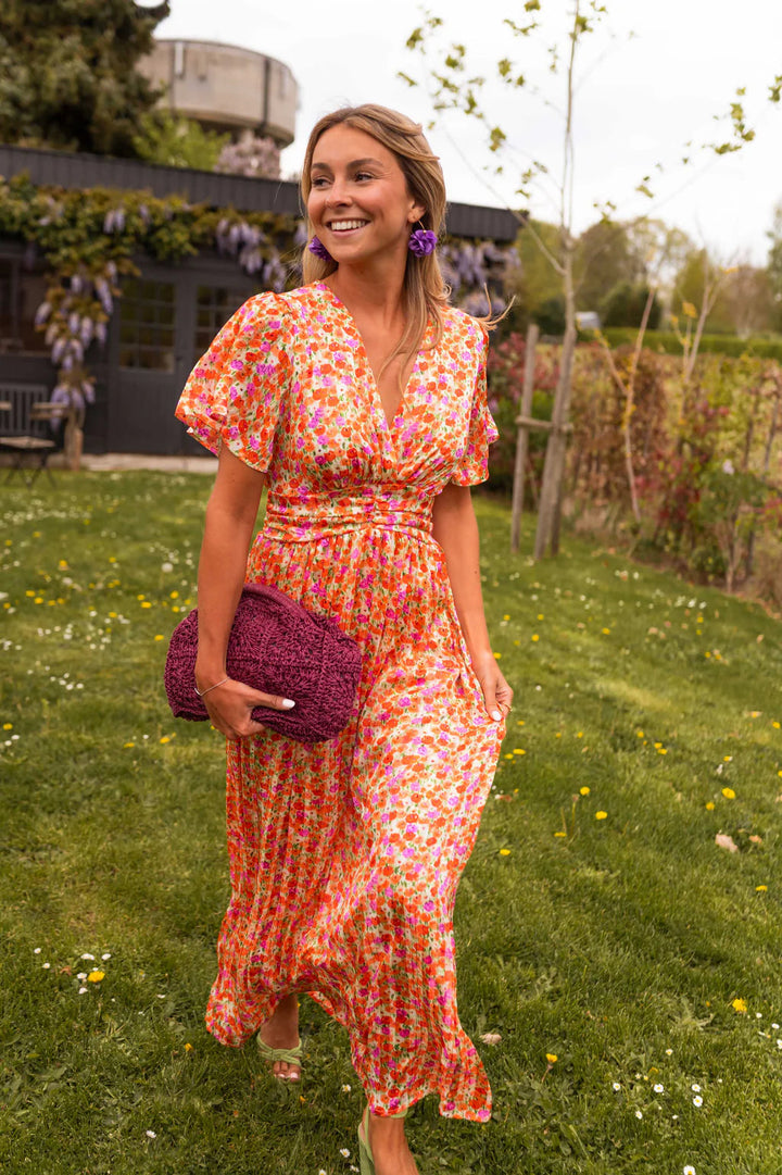 Sampaio – Elegantes Kleid Mit V-Ausschnitt Und Blumen Drucken