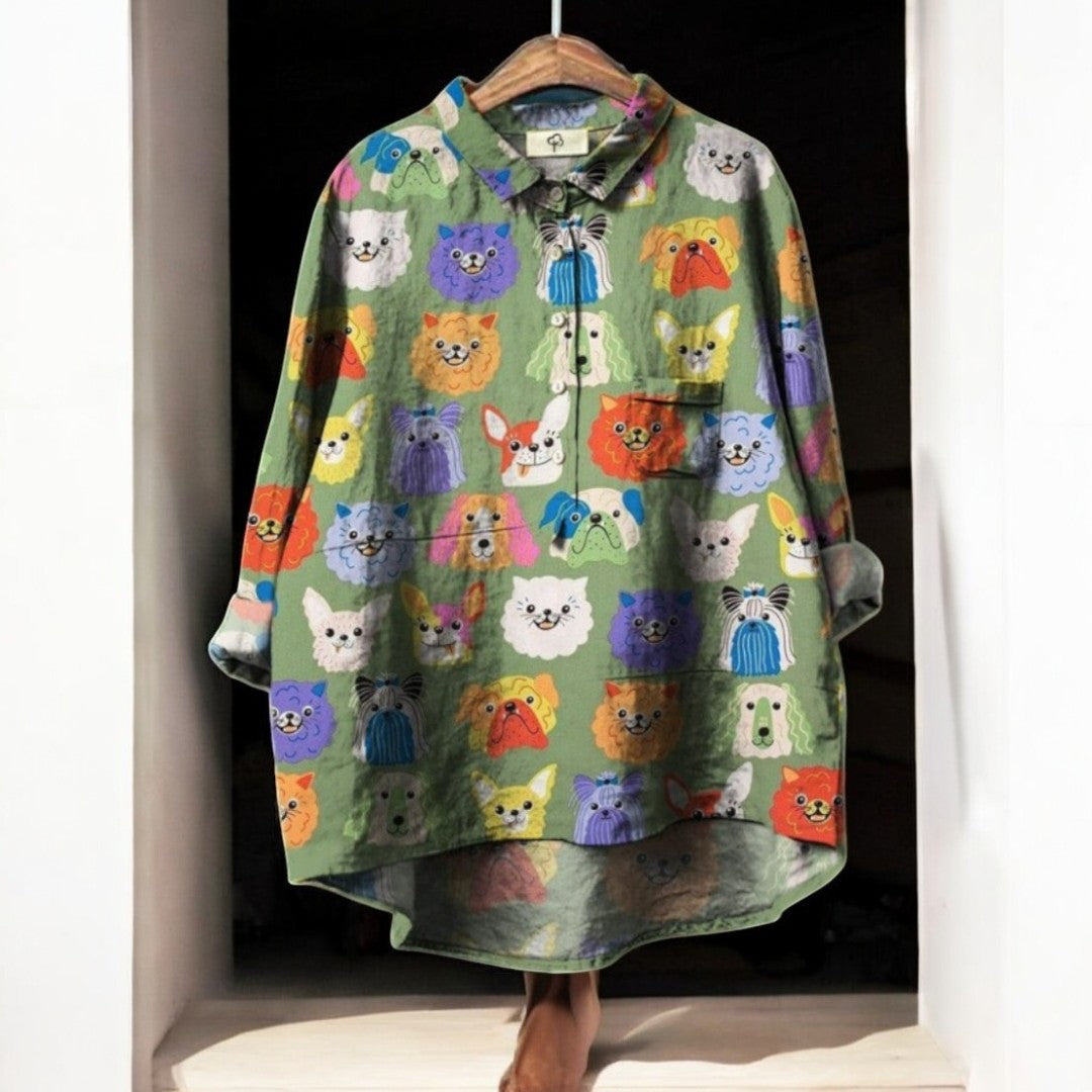 Skaiste - Exklusive Bluse Mit Hundemotiv