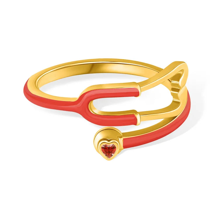 Caitleen – Stethoskop Ring Mit Herz Geburtsstein