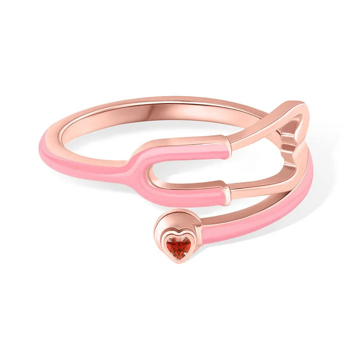 Caitleen – Stethoskop Ring Mit Herz Geburtsstein