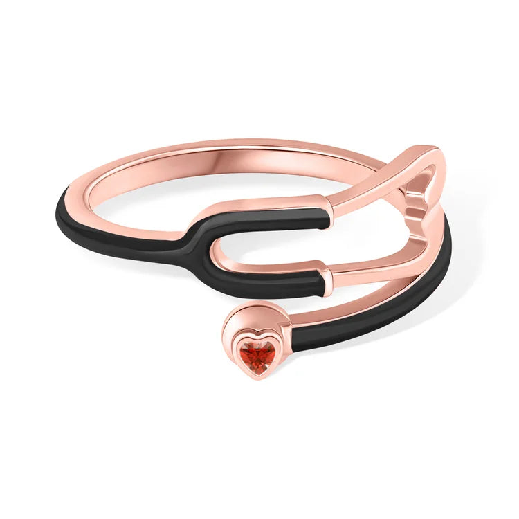 Caitleen – Stethoskop Ring Mit Herz Geburtsstein