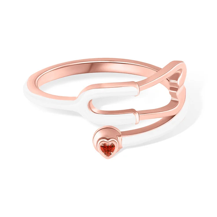 Caitleen – Stethoskop Ring Mit Herz Geburtsstein
