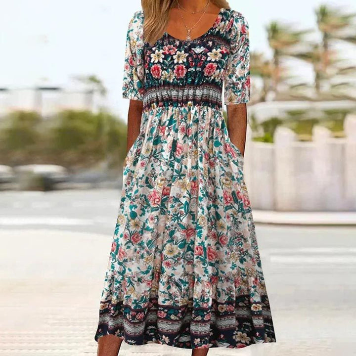 Dinara - Elegantes Kleid Mit Boho Drucken