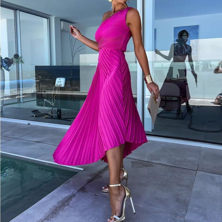 Breena – Stilvolles Einseitiges Plissiertes Maxi Kleid