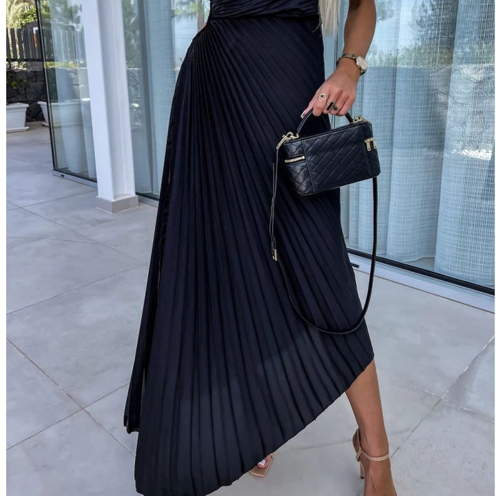 Breena – Stilvolles Einseitiges Plissiertes Maxi Kleid
