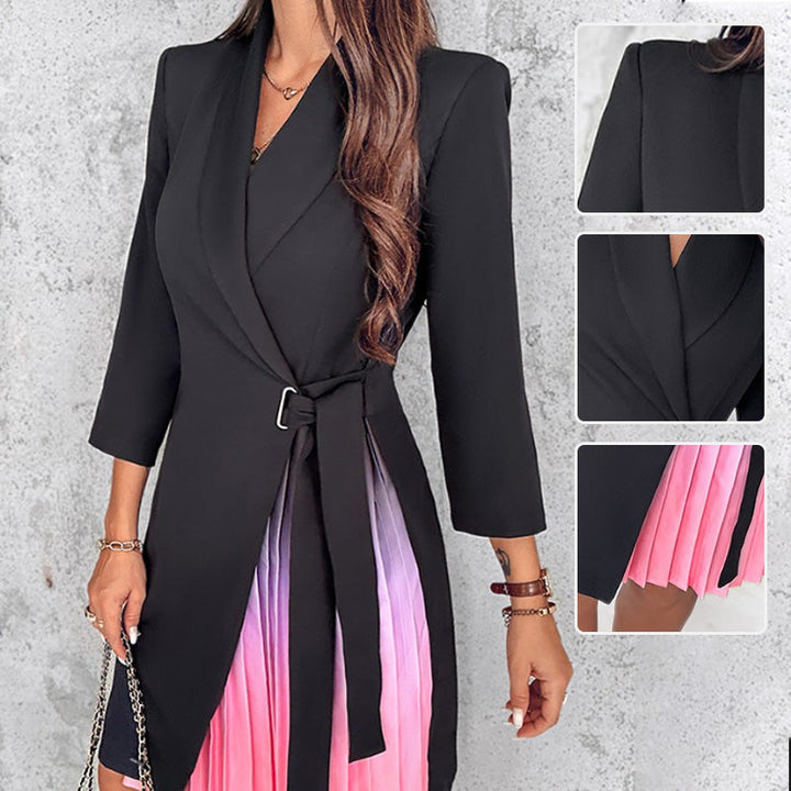 Meja - Ombre Plissee Blazer Kleid Mit Fallendem Kragen