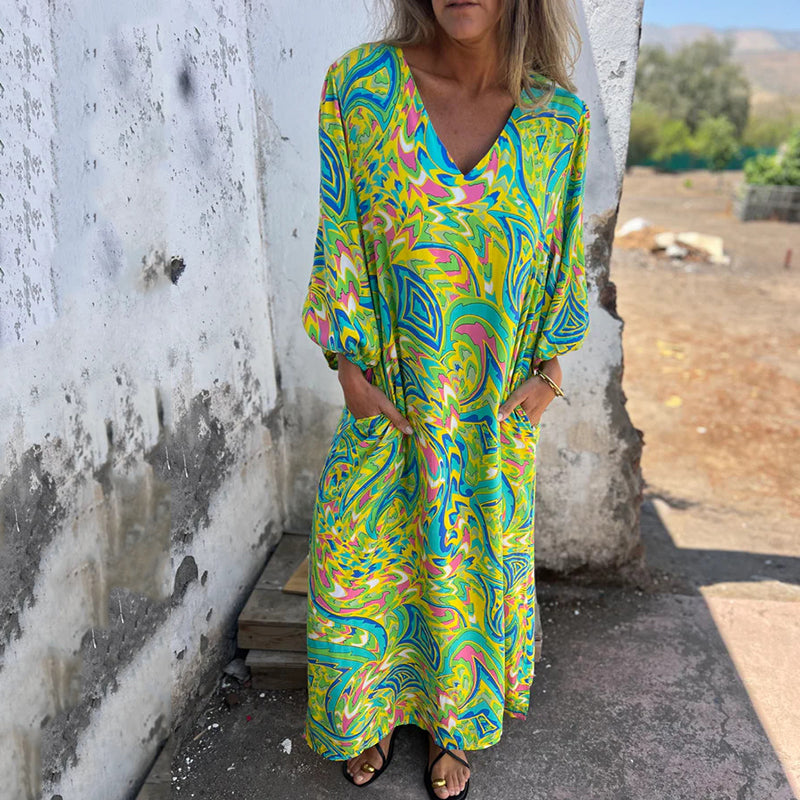 Lowri – Stilvolles Maxi Kleid Mit V-Ausschnitt Und Taschen