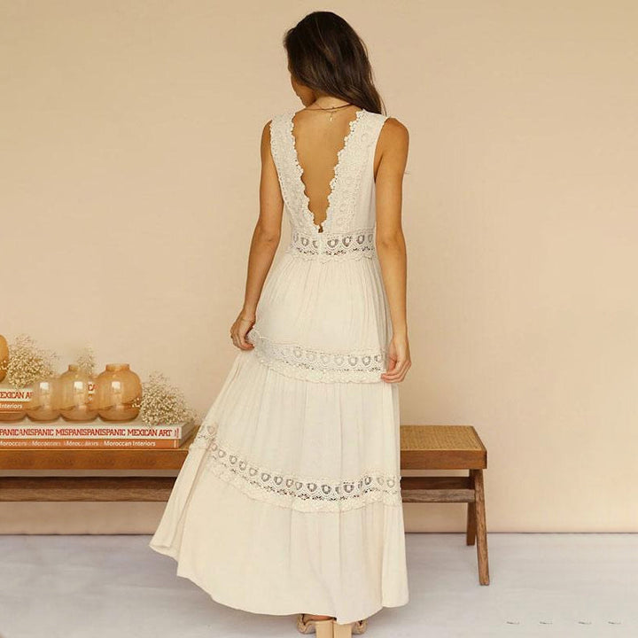 Melyssa – Maxikleid mit V-Ausschnitt und Geschnürtem Rücken