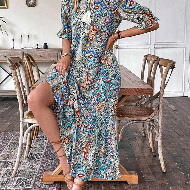 Aniy – Sommerkleid mit Blumenmuster und V-Ausschnitt