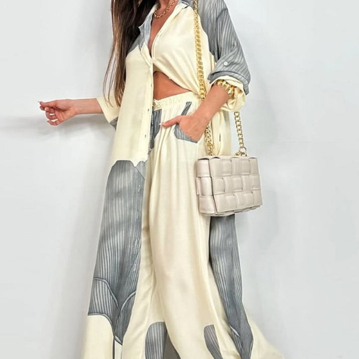 Dionicia - Elegantes Schaltfläche Daunen Hemd und Kordelzug Hose