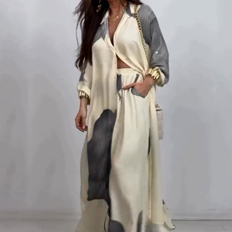 Dionicia - Elegantes Schaltfläche Daunen Hemd und Kordelzug Hose