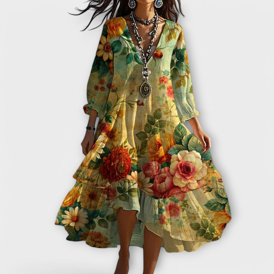 Shanae – Elegantes Midi Kleid Mit Blumenmuster