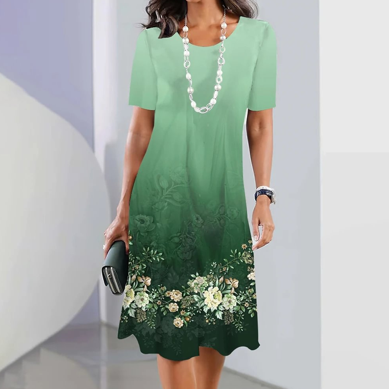 Ursulla - Elegantes Kleid Mit Rundhalsausschnitt Und Blumenmuster