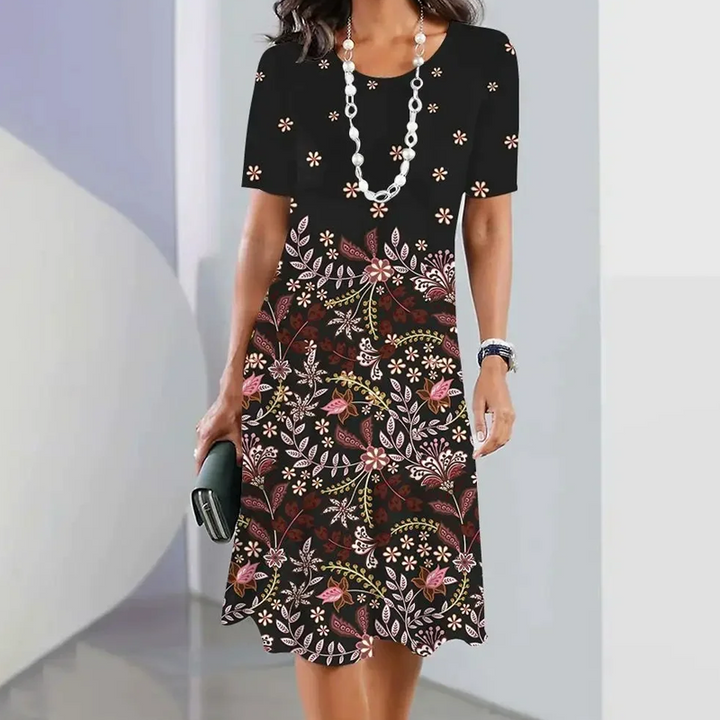 Ursulla - Elegantes Kleid Mit Rundhalsausschnitt Und Blumenmuster