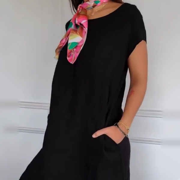 Erietta – Leinen Kleid Mit Rundhalsausschnitt Und Lockerer Passform