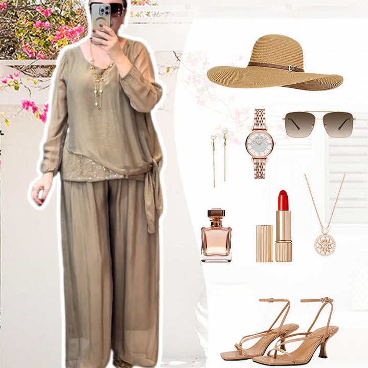 Quirinia – Paillettenbluse und Weit Geschnittener Hose Set