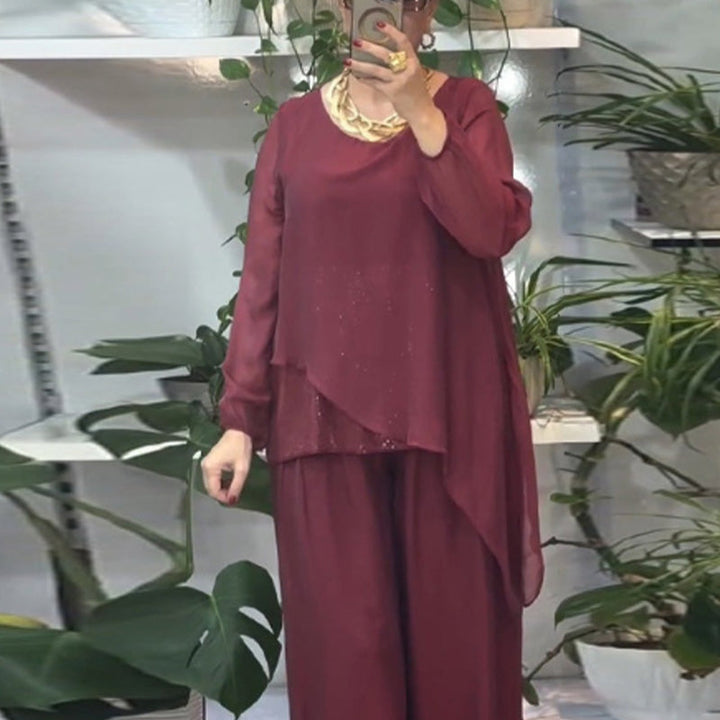 Quirinia – Paillettenbluse und Weit Geschnittener Hose Set