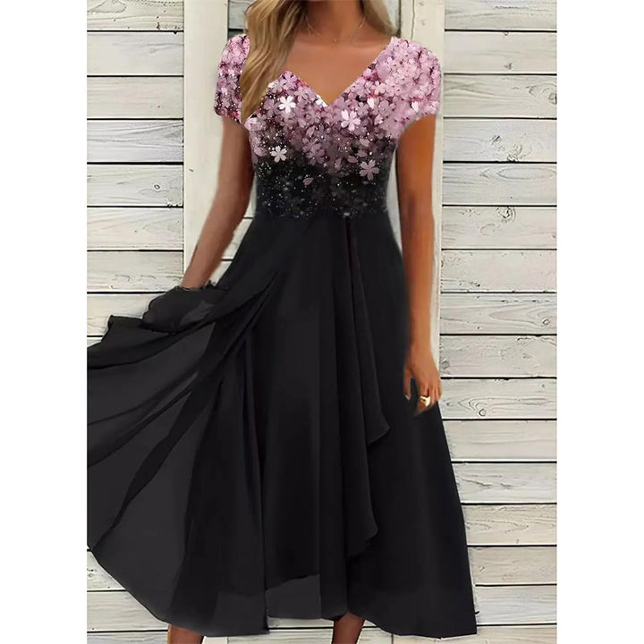 Doina – Stilvolles Kleid Mit V Ausschnitt Und Drucken