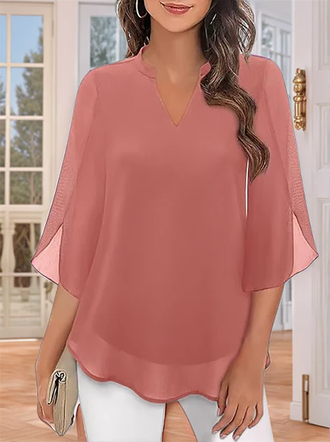 Styliani – Chiffon Bluse Mit V-Ausschnitt