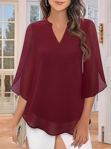 Styliani – Chiffon Bluse Mit V-Ausschnitt