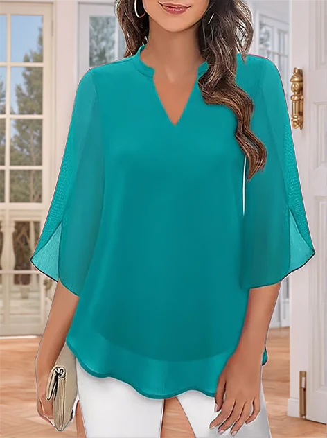 Styliani – Chiffon Bluse Mit V-Ausschnitt