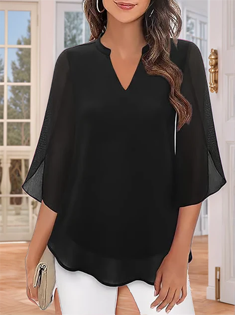 Styliani – Chiffon Bluse Mit V-Ausschnitt