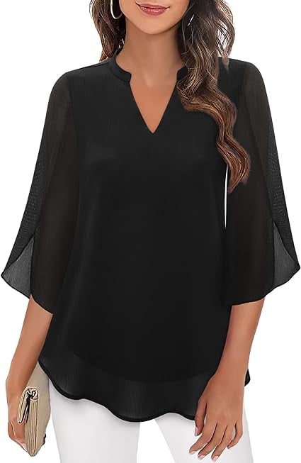 Styliani – Chiffon Bluse Mit V-Ausschnitt
