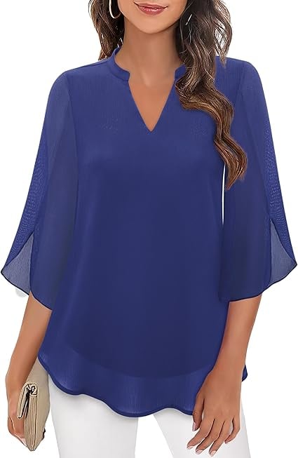 Styliani – Chiffon Bluse Mit V-Ausschnitt