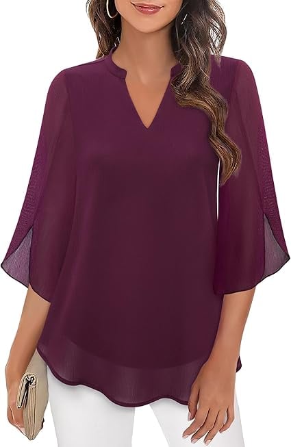 Styliani – Chiffon Bluse Mit V-Ausschnitt