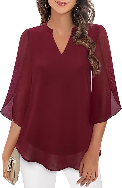 Styliani – Chiffon Bluse Mit V-Ausschnitt