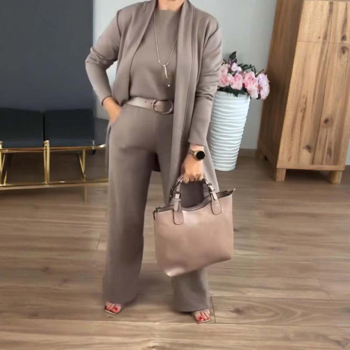 Dorren – Elegantes 3-Teiliges Set Mit Langem Strickjacke, Oberteil Und Hose