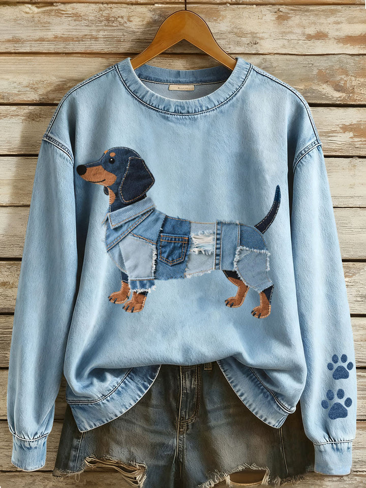 Celini – Sweatshirt aus Denim mit Dackelmotiv