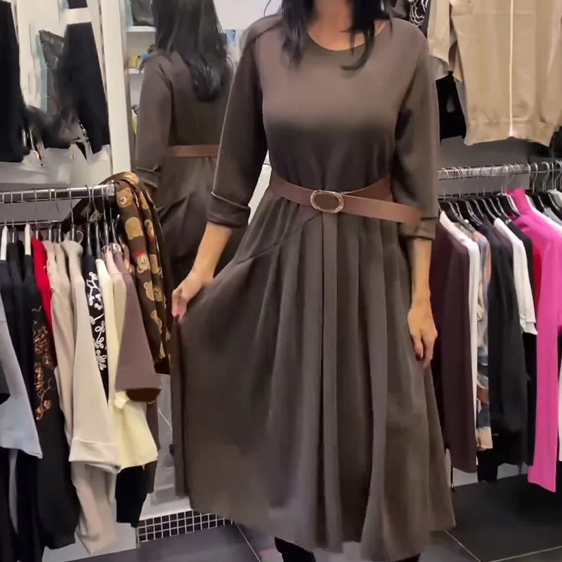 Jorjia – Lässiges Langes Kleid mit Rundhalsausschnitt