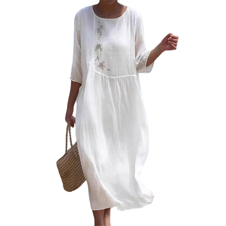 Molaka – Bequemes Besticktes Midikleid Aus Leinen