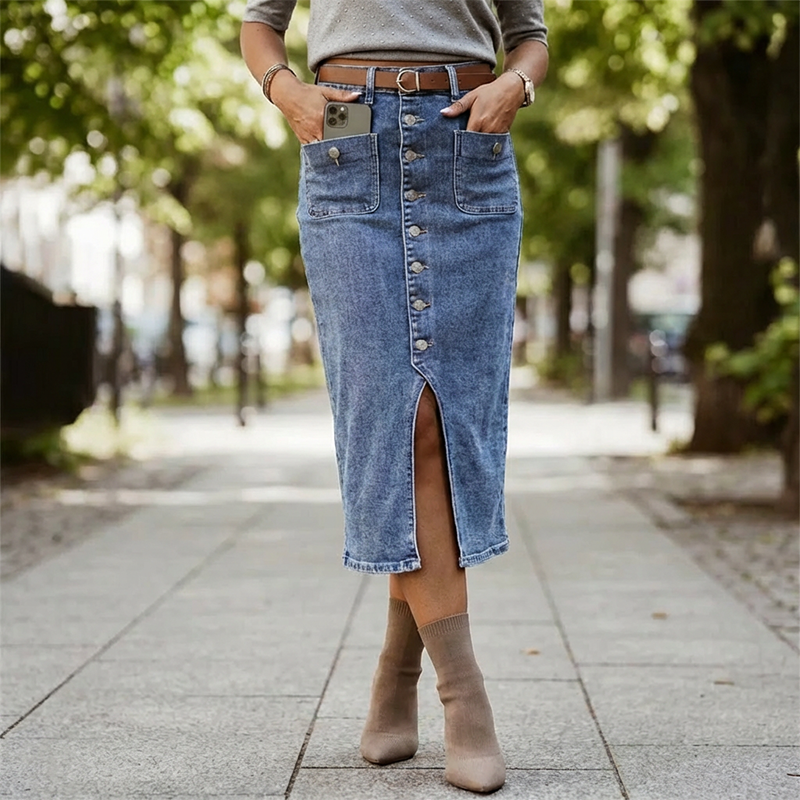 Ralisia - Jeansrock Mit Hoher Taille Und Knopf