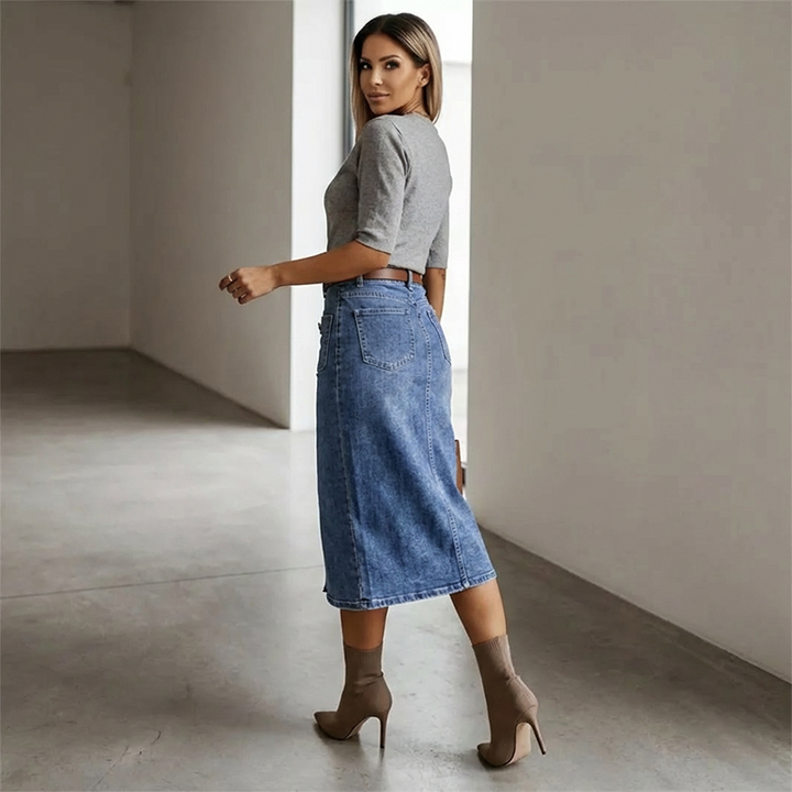 Ralisia - Jeansrock Mit Hoher Taille Und Knopf