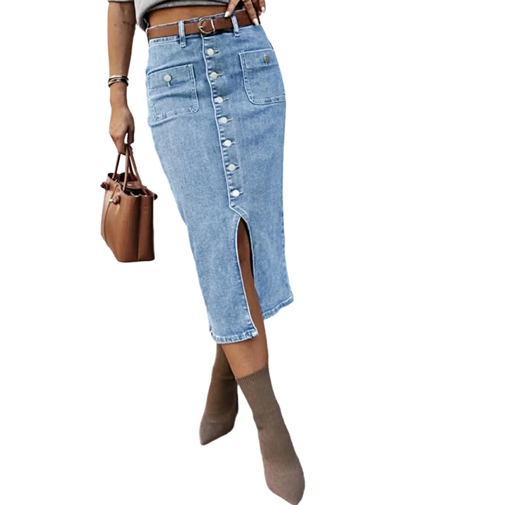 Ralisia - Jeansrock Mit Hoher Taille Und Knopf