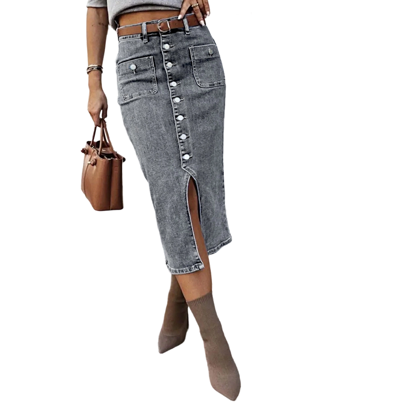 Ralisia - Jeansrock Mit Hoher Taille Und Knopf