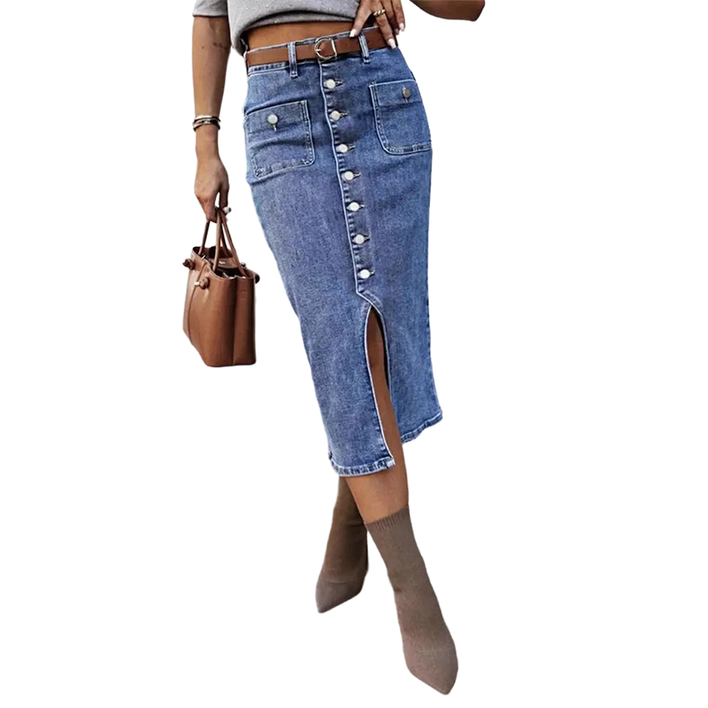 Ralisia - Jeansrock Mit Hoher Taille Und Knopf