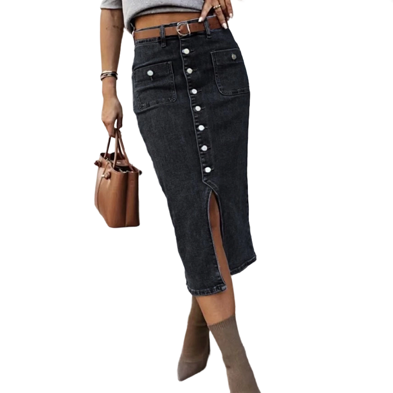Ralisia - Jeansrock Mit Hoher Taille Und Knopf