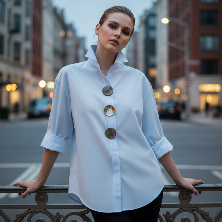 Cvijeta – Übergroß Bluse Mit Großen Metallknöpfen